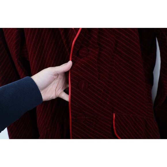 Vtg 90s Y2K Red Balls On Fire Mens Large Distressed Velour Wonka Trench Coat - Picture 4 of 16